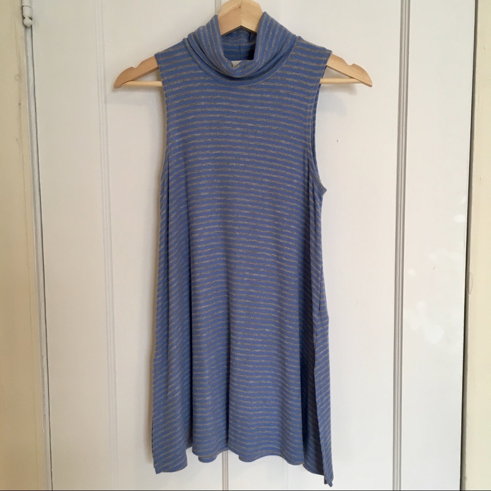 Anthropologie Sleeveless, Striped Turtleneck